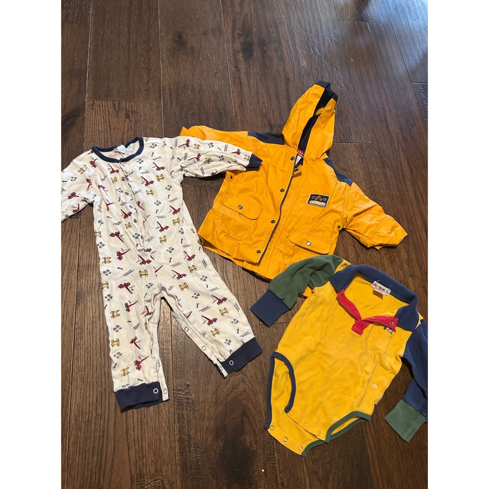 Vintage Gymboree Infant Boys 3 Piece Set Rain Jacket Bodysuit Sleeper 6-2t 1998